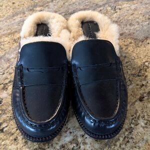 Black Leather Fur-Lined Loafers
FREDA SALVADOR BLACK CALF 
SHEARLING! Sold out